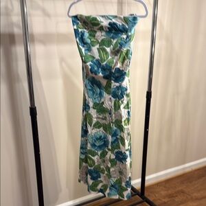 Blue and Green Strapless Sundress for Wedding Guest